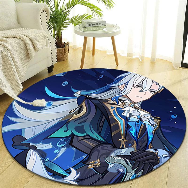 1pc Genshin Impact Neuvillette1 Design Printed Area Round Carpet for Bedroom Living Room Home Decor Rugs Mat Non Slip Mat Rug for Bedside