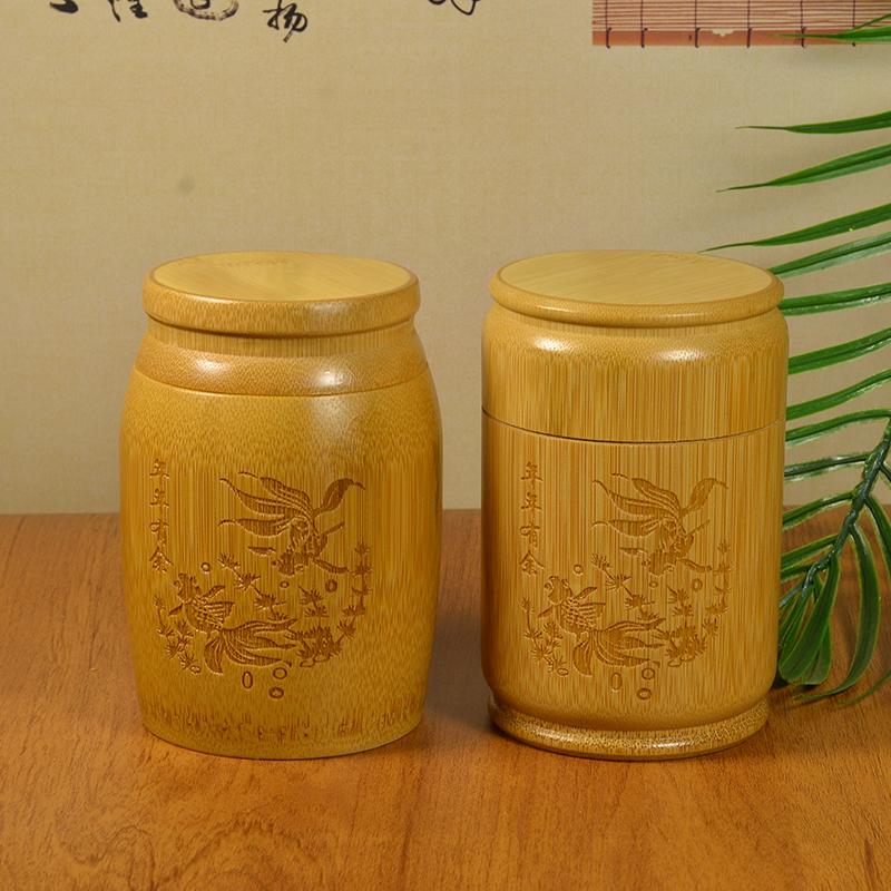 Handmade Bamboo Tea Storage Box Chinese Carved Tea Canister Lid Seal Kitchen Storage Jars Accessories Spice Box Organizer
