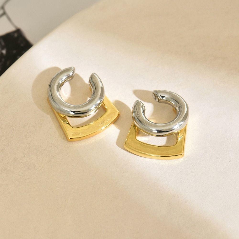 Mix Color C Shape Hoop Earrings Two-tone Design Huggie Earrings Double Layer Earrings  Gift Jewelry