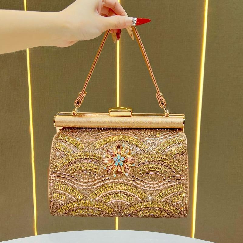 Evening Party Bag - Shiny Diamond-studded Shoulder Bag with A Slanted Strap, Elegant Evening Dress Bag