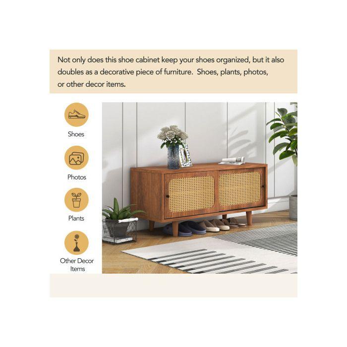 Rattan Low Living Room Furniture - Combination of a Rattan Chest of Drawers and a Shoe Cabinet, Walnut Color