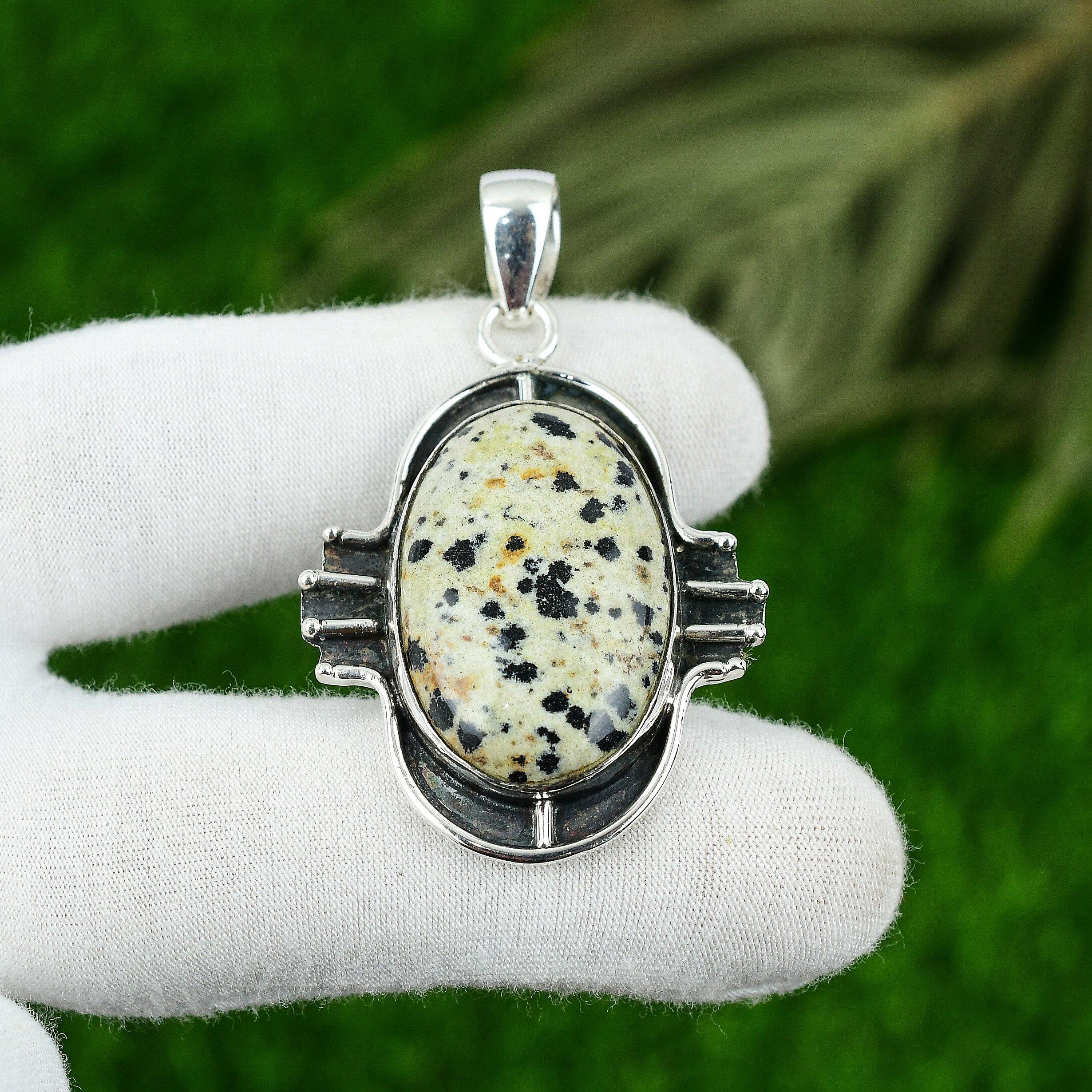 

Anniversary Gift For Her Natural Dalmation Jasper Gemstone Pendant 925 Silver