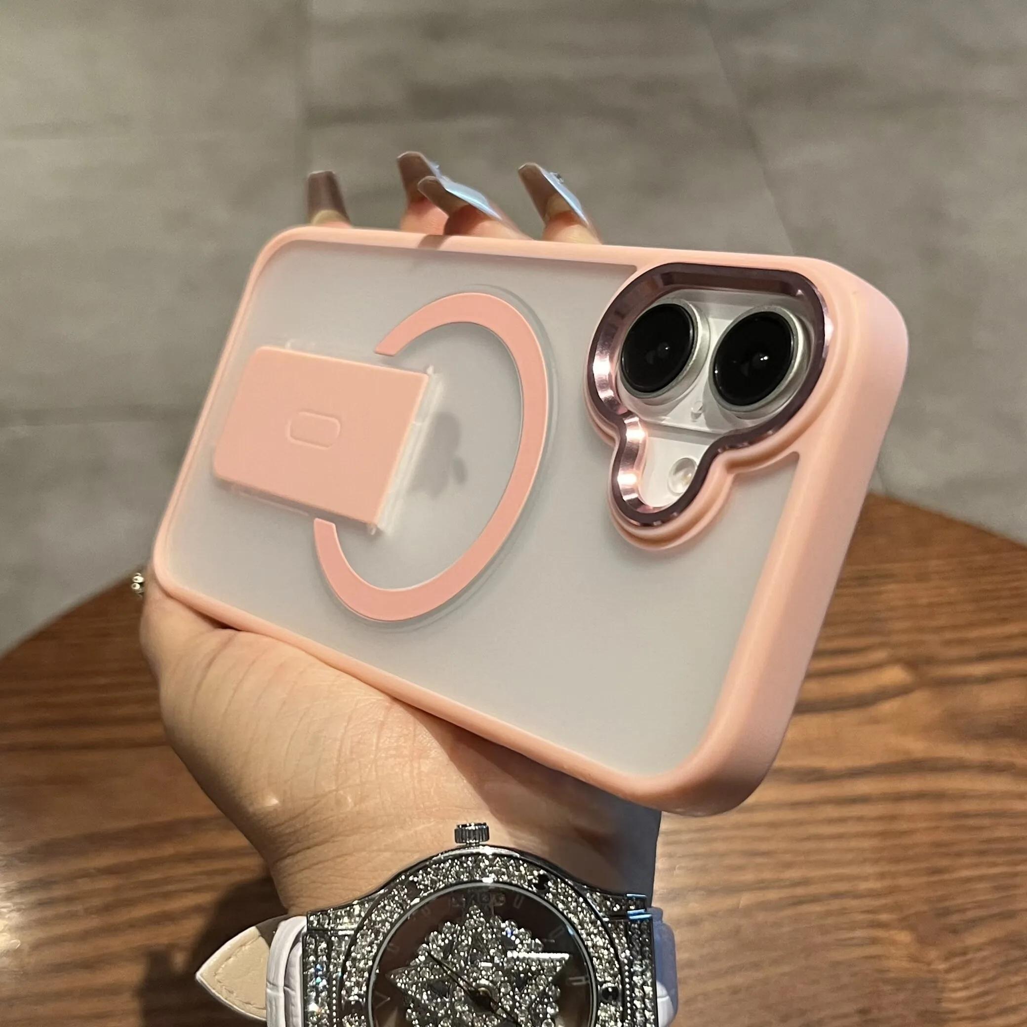 

Роскошный чехол Magsafe для беспроводной зарядки iPhone 11 12 13 14 15 16 Pro Max Plus с магнитным кольцом и защитным чехлом для камеры For iPhone 11 Pro розовый