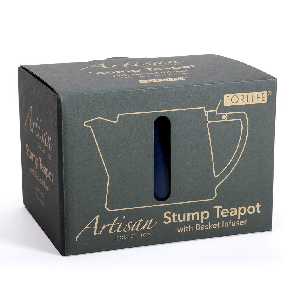 ForLife Ceramic Teapot, 530ml Capacity, 3-Cup Capacity, with Tea Strainer, Dishwasher Safe, Lid Secure, One-Handed Pour, Indigo Blue, Stamp Teapot,