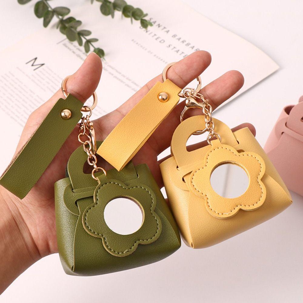 Fashion With Mirror Mini Bag Keychain PU Leather Luxury Earphone Key Bag Creative Coin Purse Bag Accessories