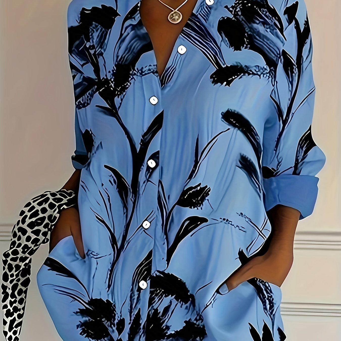 Европейская и американская повседневная элегантная блузка-рубашка с полным принтом S
