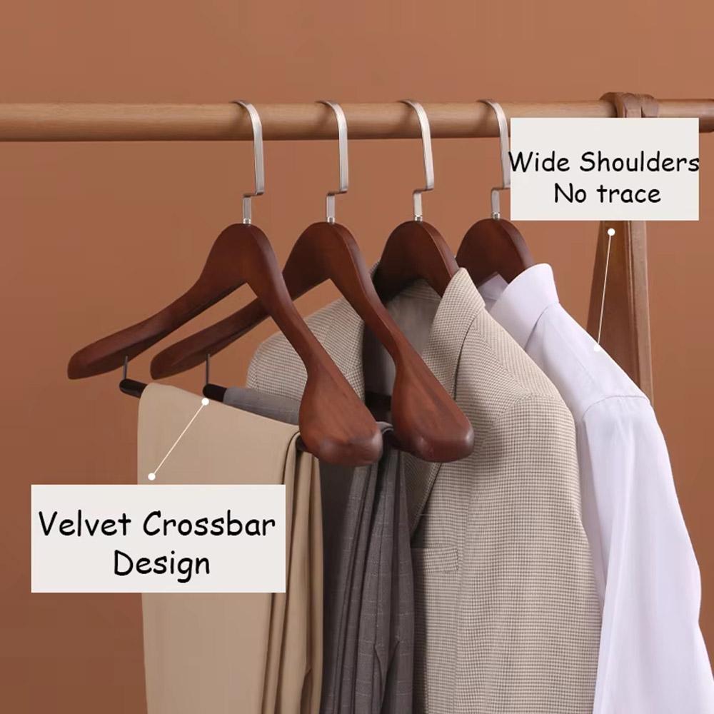 Retro Wide Shoulder Wooden Hangers Men's Suit Outerwear Hanger With Pant Bar Closet Wood Anti-slip Jacket Suit Clothes Hangers