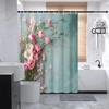 Elegante Tenda da Doccia Vintage con Rose e Ranuncoli - Bouquet Rosa e Bianco su Azzurro Pastello, Design Romantico, Poliestere Lavabile in Lavatrice