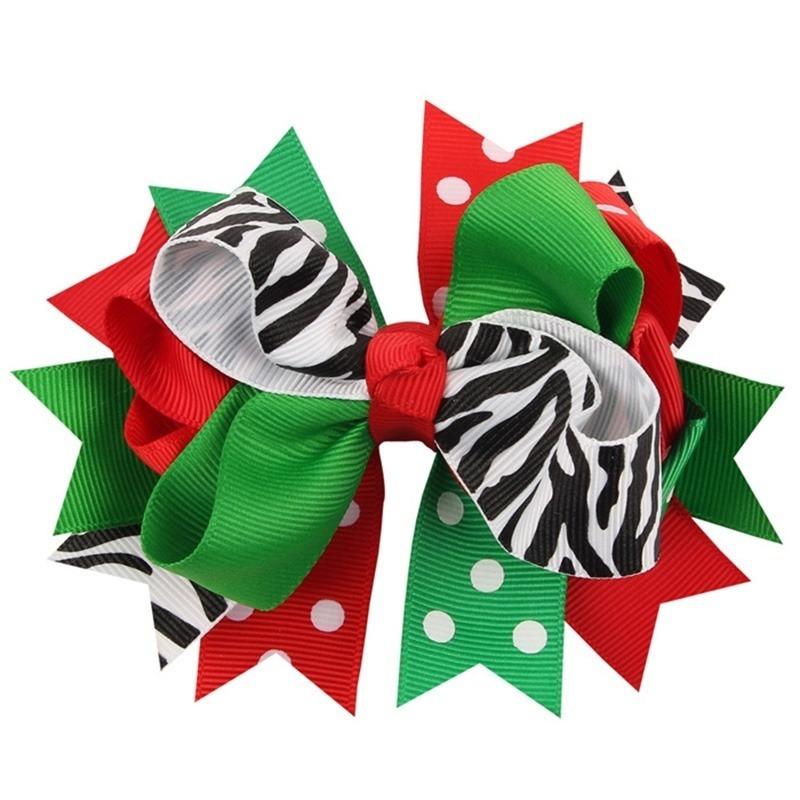 Girls Christmas Hair Bows Printing Snow Layered Green Tree Hair Clips for Festival Dots Hairpins Headwear Hair Accessories (Style Random)