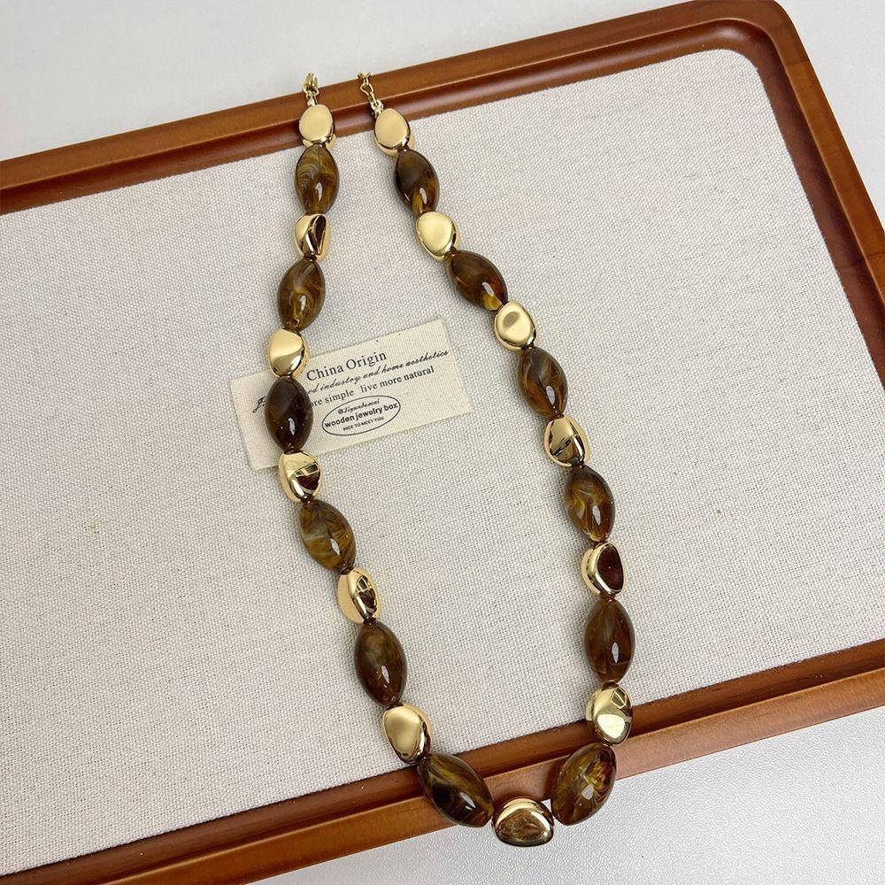 

1 Piece Red Brown Oval Beaded Necklace, Vintage Style, Suitable for Daily Commute / Dating Outfits / Holiday Gifting
