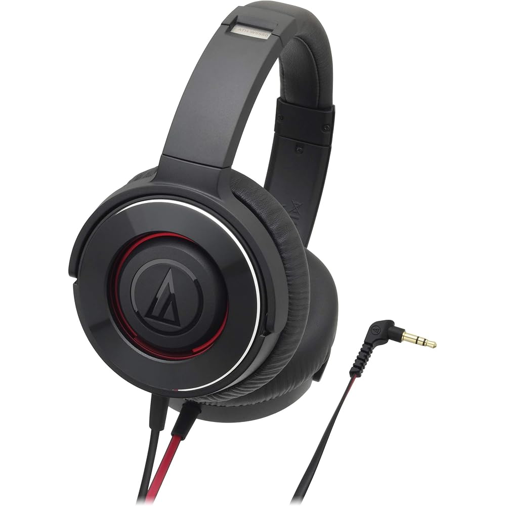 Audio-Technica SOLID BASS Portable Headphones with Deep Bass, Black/Red ATH-WS550 BRD