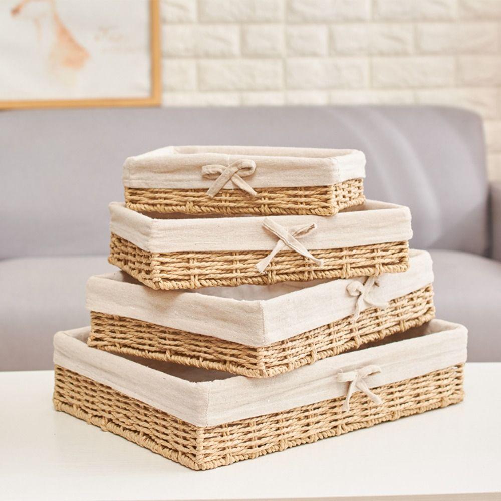 Rektangulære Håndlagde Oppbevaringskurver i Rattan Fransk Stil Fletting Oppbevaringsbrett Husholdning