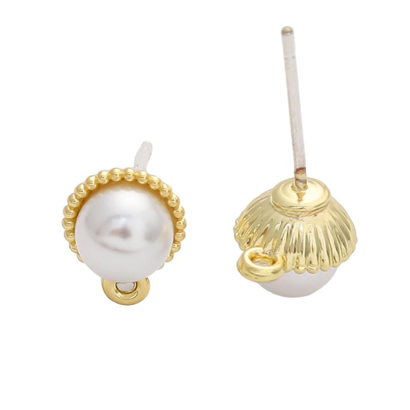 1pair/bag Alloy Shell Imitation Cat Eye Pearl Heart with Diamond Earrings for DIY Jewelry Making