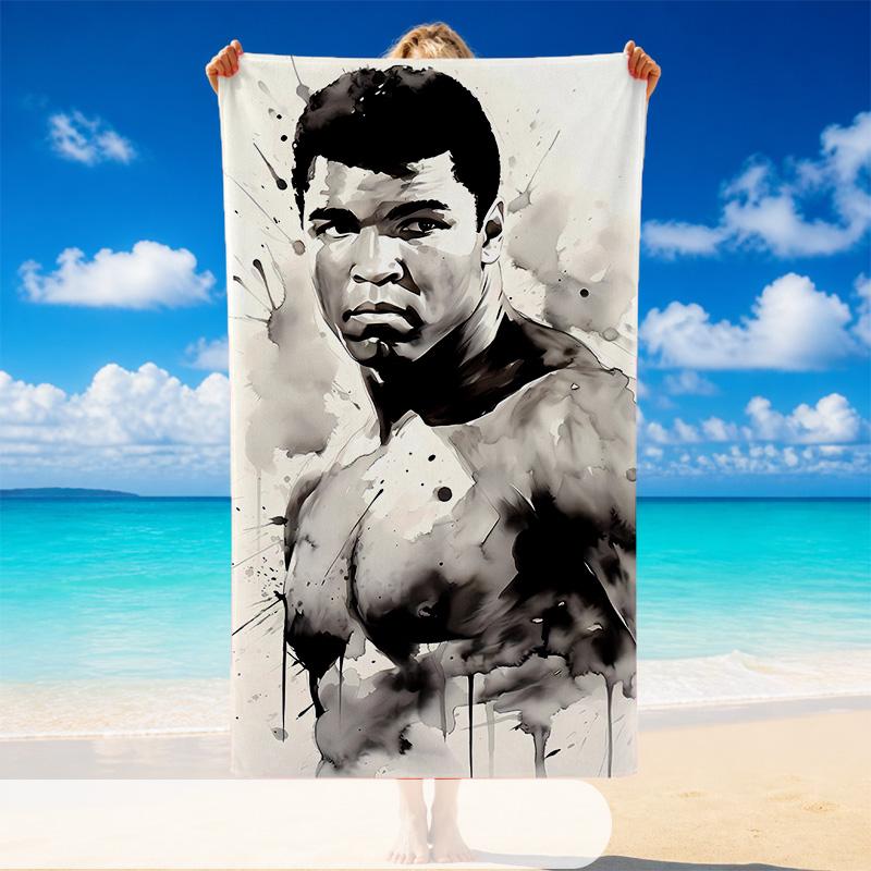 Sneldrogende Strandhanddoek Muhammad Ali Patroon, Lichtgewicht Absorberende Handdoek voor Zwembad Strand Vakantie Gebruik