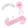 3Pcs Birthday Girl Accessories Set With Glittering Sash Rhinestones Headband Decorative Pin For Birthday Decoration