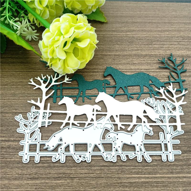 Horse and Tree Metal Cutting Dies Stencils for DIY Scrapbooking/photo Album Decor Embossing Paper Cards Making Craft