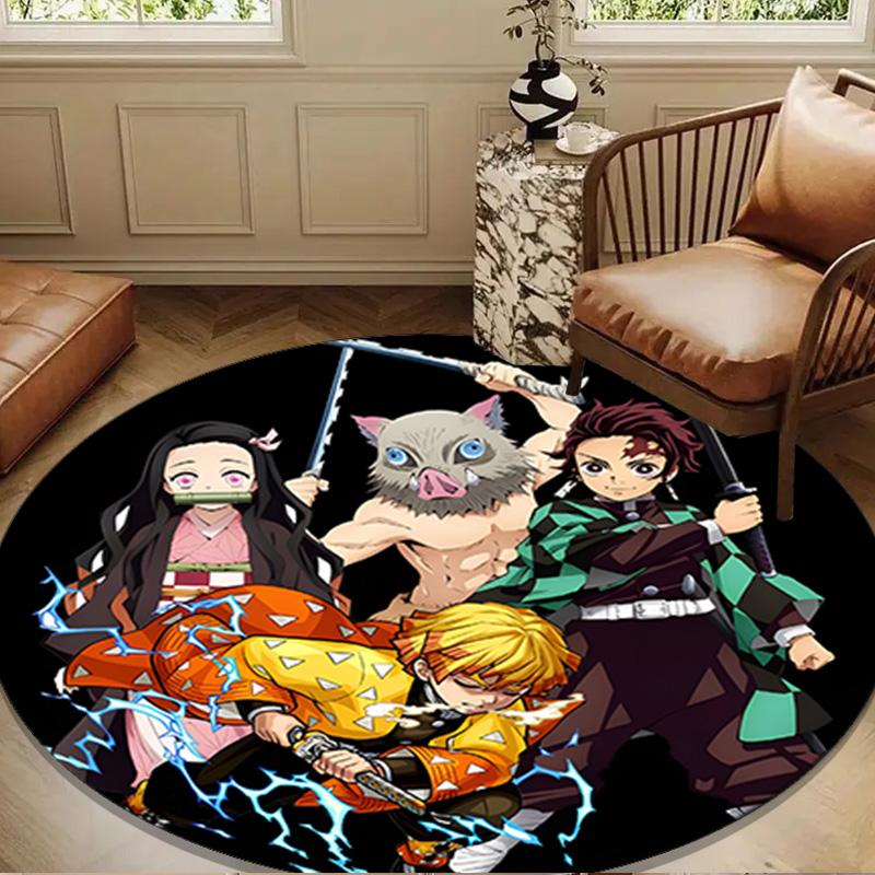 Happy Birthday Celebration Demon Round Mat, Anti-slip Circle Carpet Chair Rug For livingroom,Bedroom, Doormat Home Decor Gift Christmas Gifts