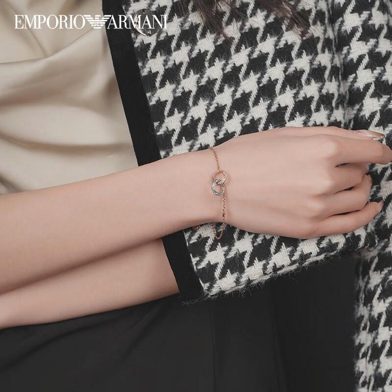 Emporio Armani Bracelet Fashionable, Simple and Trendy Rose Gold Double Ring Diamond Design Stainless Rose gold F (fits all) in original bag
