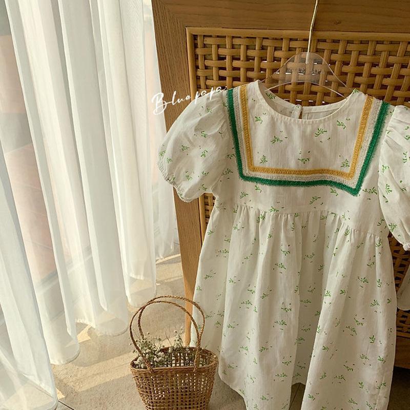 French Style Girls' Printed Princess Dress Round Neck Baby Dress