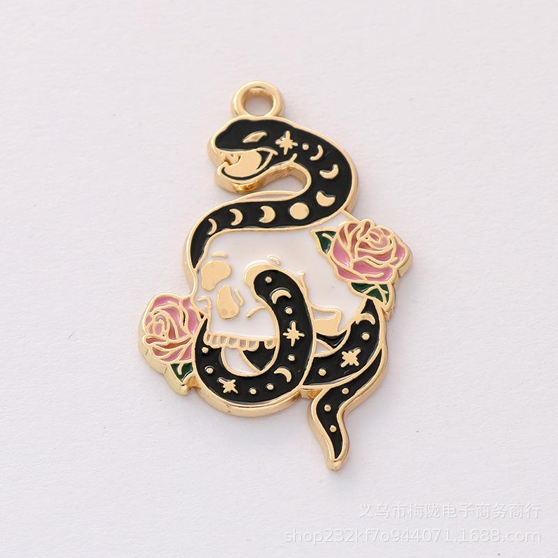 Animal Pendant Cartoon Black and White Snake Design Enamel Necklace Keychain Charm