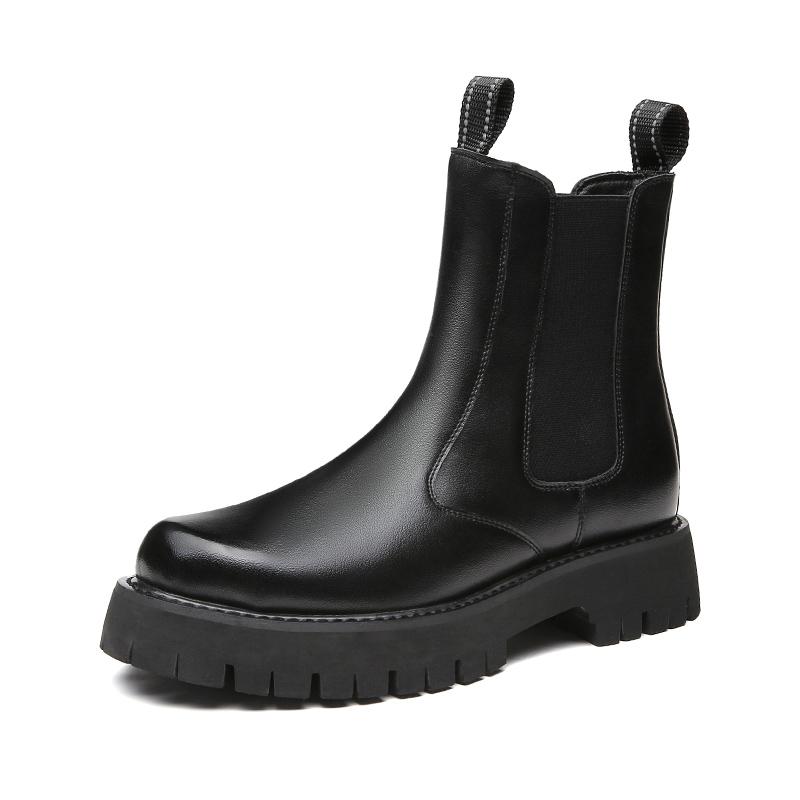 plus size mens casual high chelsea boots black autumn winter shoes cowboy natural leather boot handsome platform long botas mans