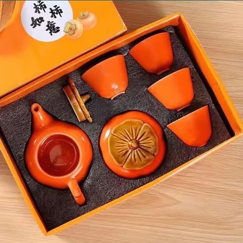 Jinzhi Xing Persimmon Ruyi Ceramic Tea Set