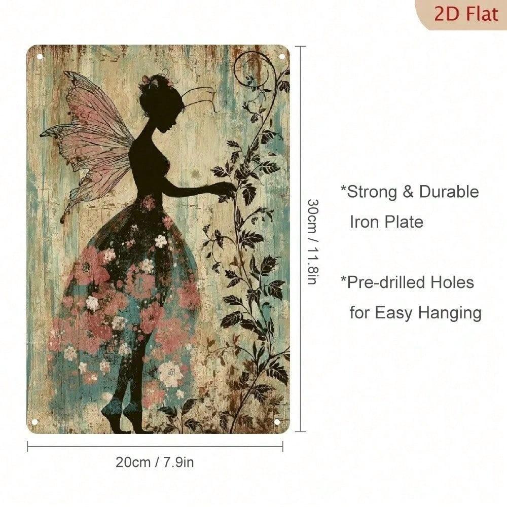 Vintage Fairy Silhouette Metal Poster Wall Art Garden Decor