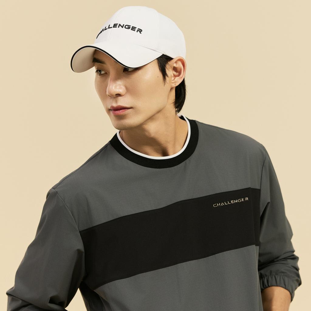 CHALLENGER Men'S Poly Contrast Round Neck Woven Top Charcoal