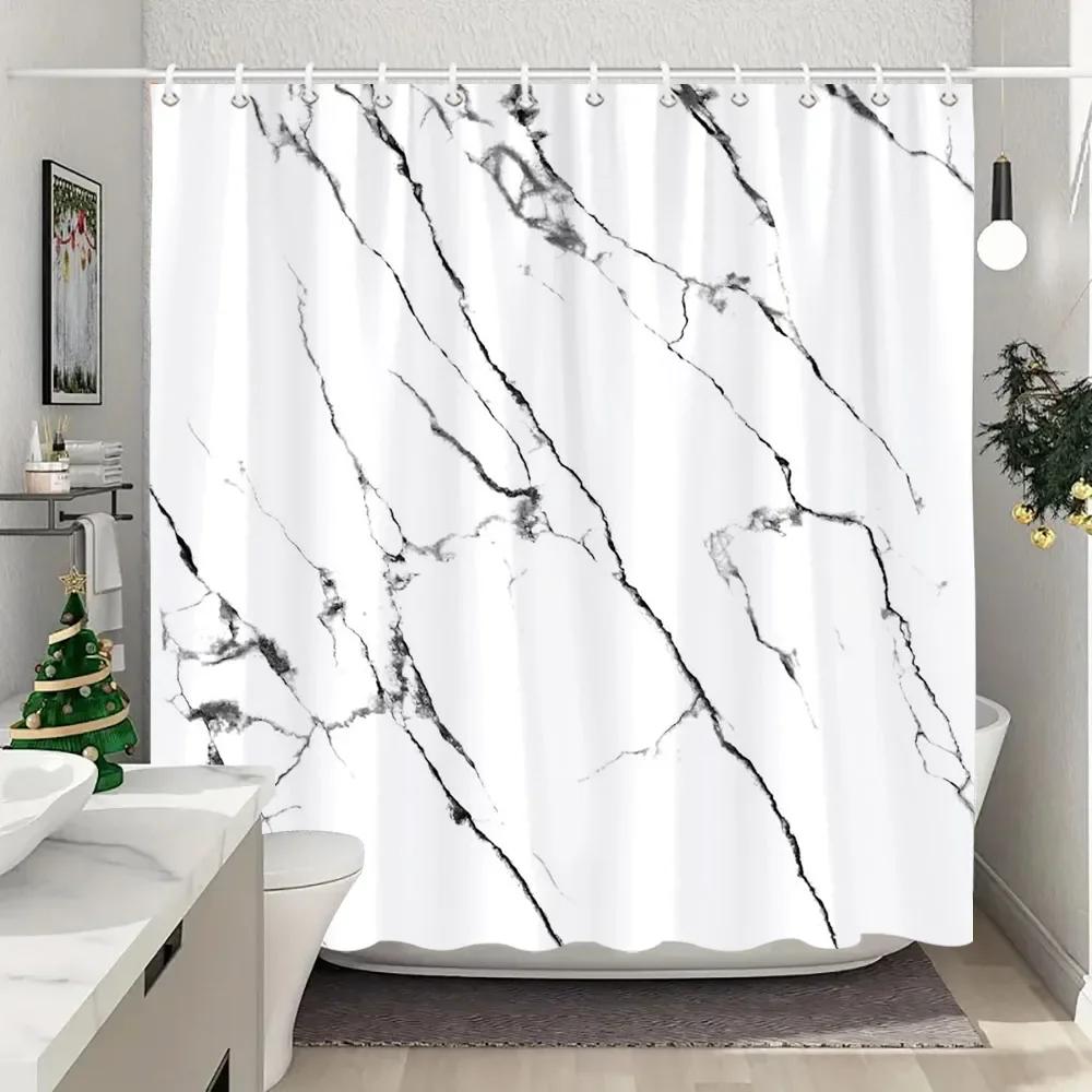 Blue Gold Textured Marble Shower Curtain Black White Natural Art Pattern Polyester Fabric Washable Shower Curtain Bathroom Dec