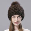 Natural Mink Fur Hats for Women Knitted Warm Thick Winter Hat