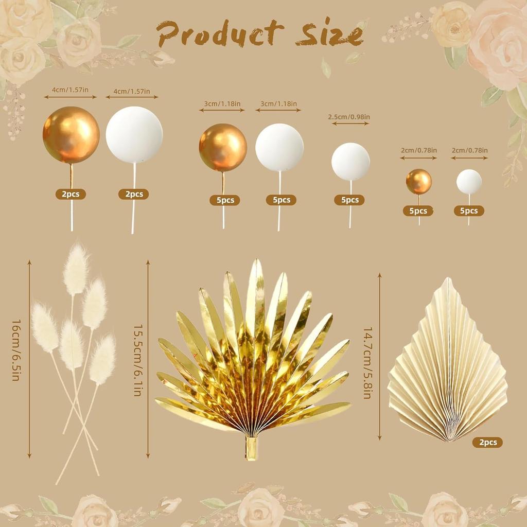 Palm Leaves Cake Decorations Balls Cake Toppers for Birthday Wedding Anniversary Baby Shower Party Supplies
