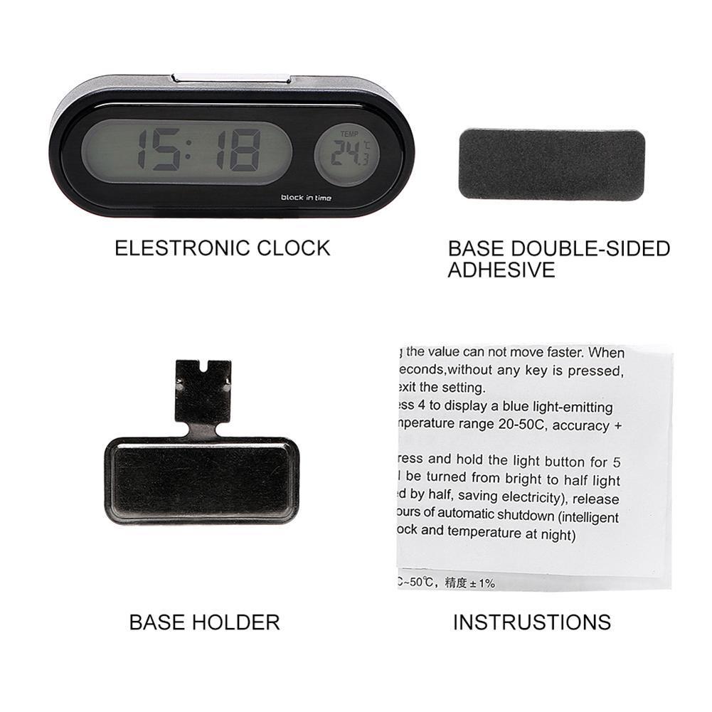 Car Mini Electronic Clock Time Watch Auto Dashboard Clocks Luminous Thermometer Black Digital Display Car Accessories