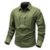 Retro Workwear Men's Long Sleeved Shirt Pocket Design Men's Casual Button Shirt Suitable Outdoor Spring Autumn