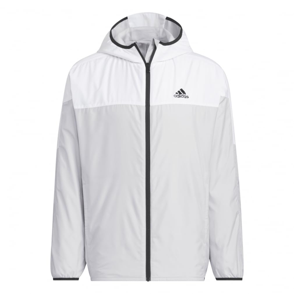 Adidas Rdy Hooded Windbreaker Jacket Light Gray Heather Solid a Jersey Top with a Small Logo and Regular Men's Wind. (KWX77), Gray/White (JG8532),