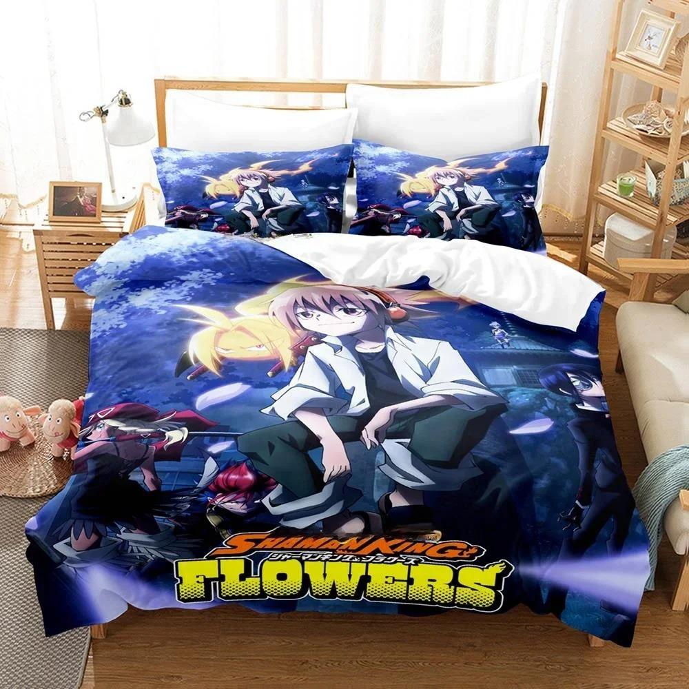 Personality 3D Printing Shaman King Bedding Set Cartoon Anime Three-Piece Set Adult Kid Bedroom Duvet Cover Sets Home Textiles