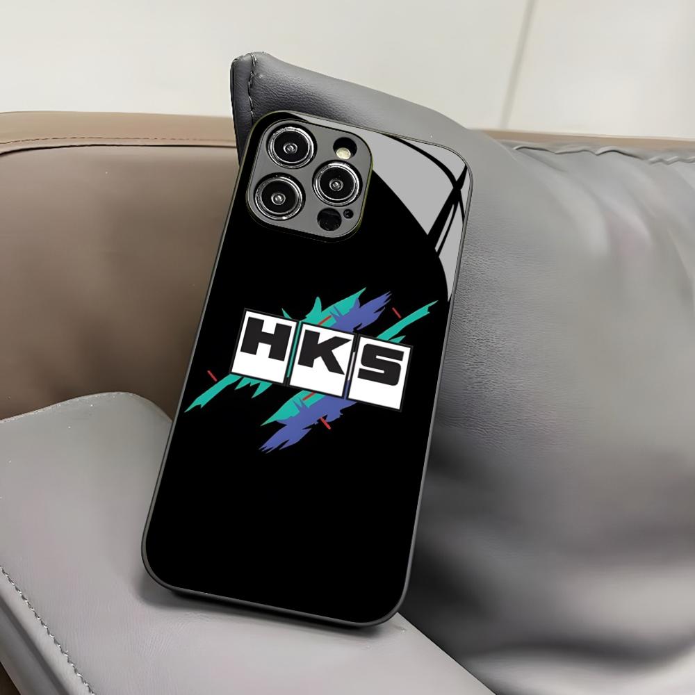 Sports Car HKS JDM Accessories Phone Case for Iphone 16 15 14 12 11 13 Pro Max Mini 8 X Xr Xs Puls Black Glass Cover