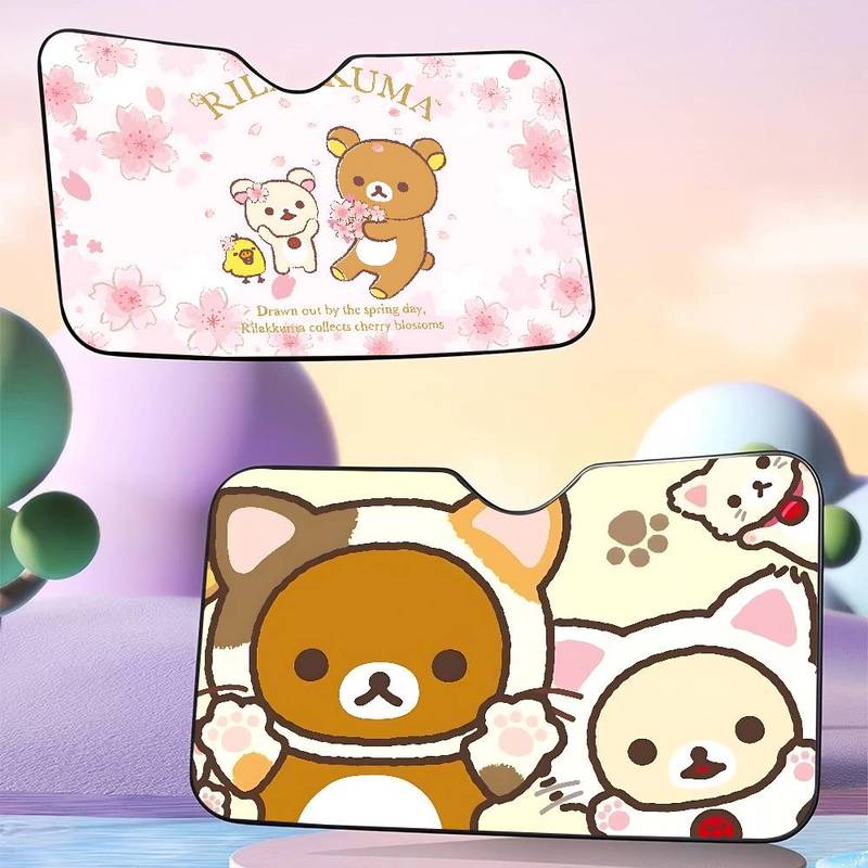Popular Cute R-Rilakkuma Car Windshield Funny Sun Shade Foldable UV Ray Sun Visor Protector Sunshade For Front Window