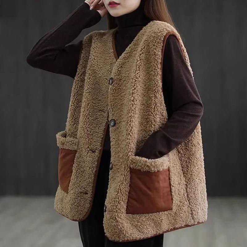 Vest for Women CottonWinter Sleeveless Tops Plush Vest Oversize Thickened Solid Casual Vest