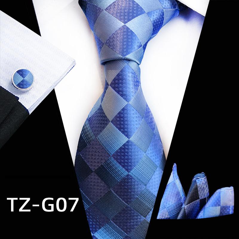 Plaid Formal Wear Men'S Tie Pocket Towel Cuff Three-Piece Set