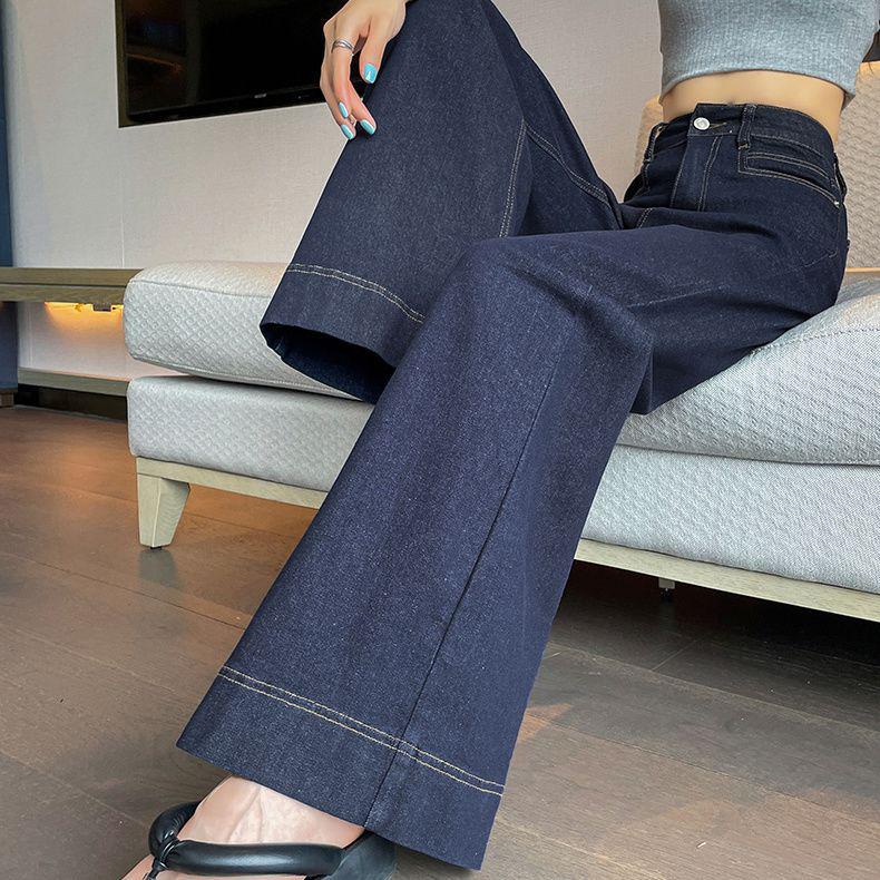 

Women s Retro High-Waisted Dark Blue Wide-Leg Jeans - Summer Thin Style, Drape Straight-Leg, Slim Fit. XL [115-125 lbs]