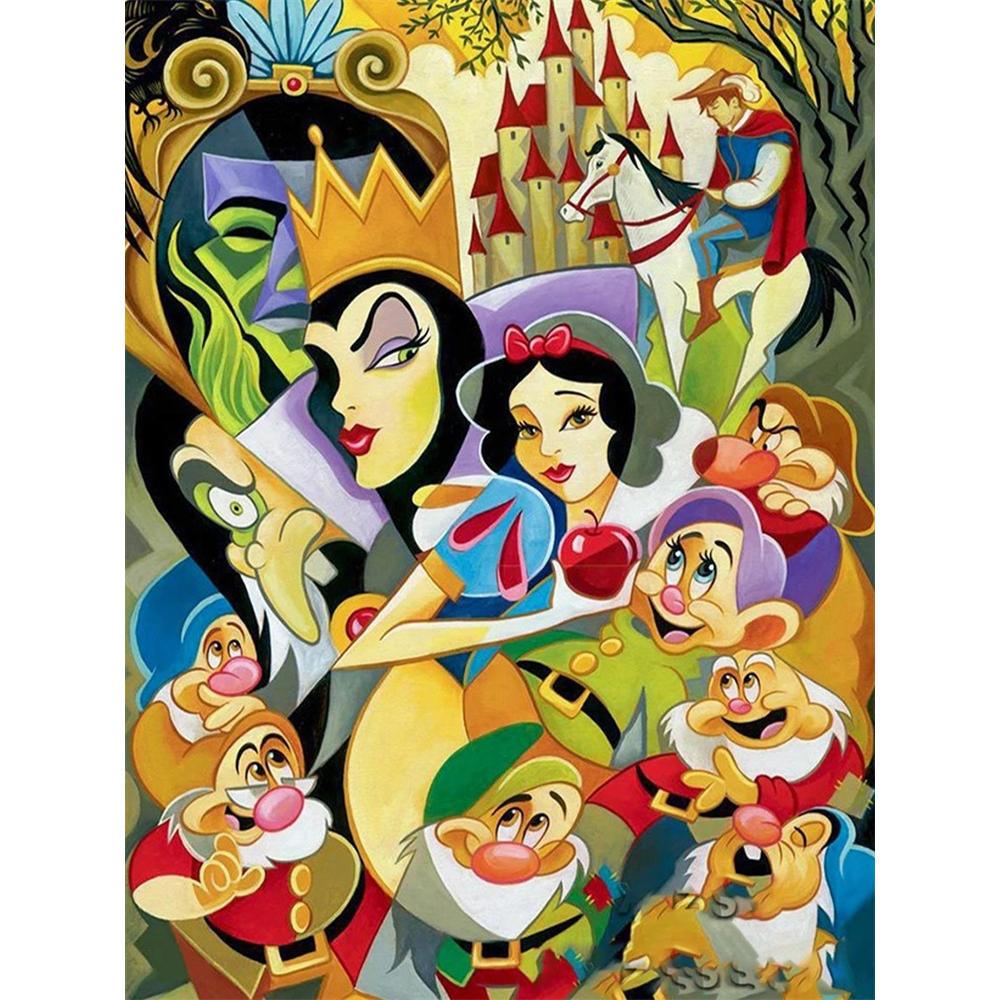 Disney Diamond Painting Snow White Cubist Style Group Portrait Art Painting Cute DIY Rhinestone Mosaic Cross stitch Kit Embroidery Gift HomeDecoration Round 20x30cm