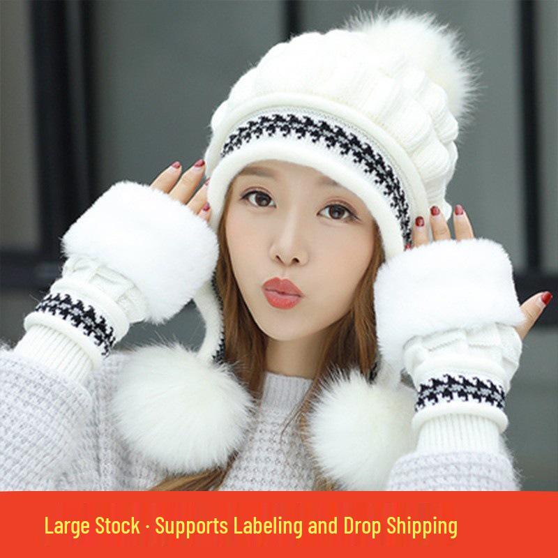 Women's Trendy Korean Style Knit Hat with Ear Protection - Warm, Versatile, Fashionable, Plus Velvet, Plus Thick, Perfect for Autumn and Winter