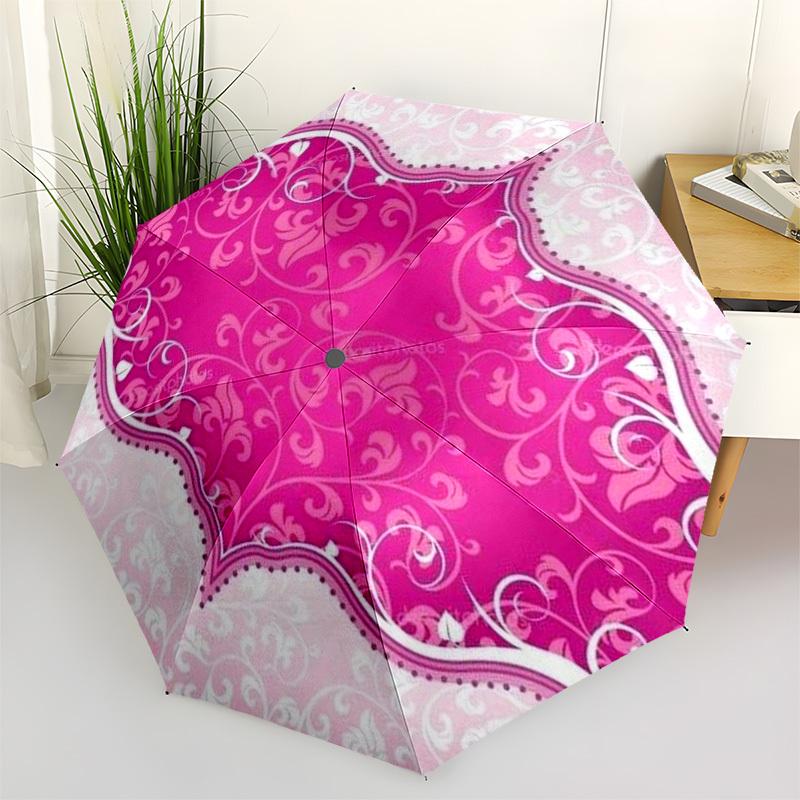 1pc Pink Floral Frame Design Umbrella with Plastic Handle,Compact & Stylish,Suitable for All Seasons YS331013