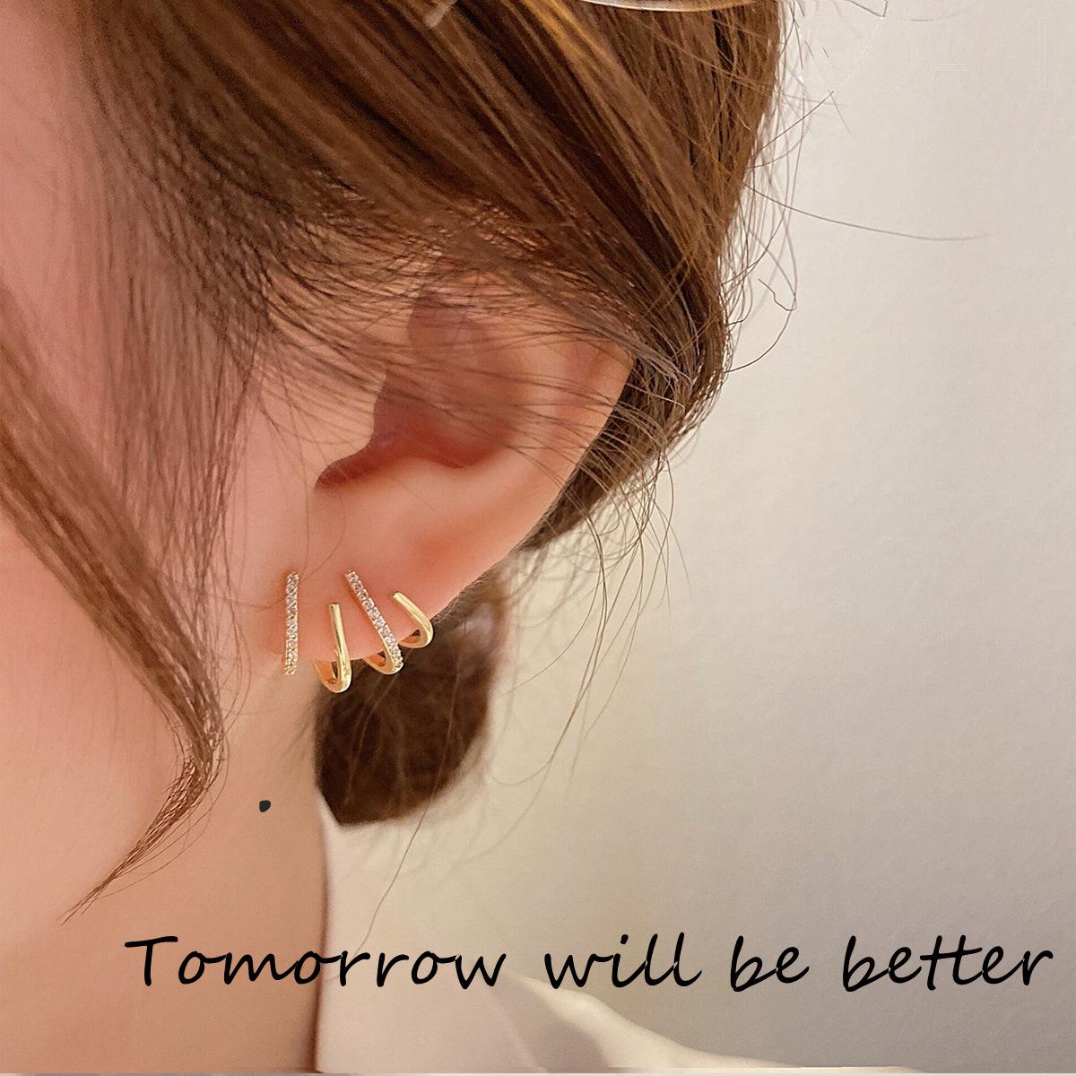 Geometric micro zircon needle earrings new trendy Internet celebrity earrings stud earrings plating