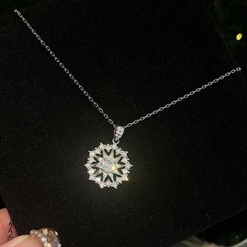 Silver Snowflake Astrolabe Necklace - S925 Fashion Christmas Style for Women, Versatile and Stylish for Everyday Wear