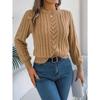 Women Autumn Winter Casual Solid Color Hollow Out Lantern Sleeve Pullover Sweater