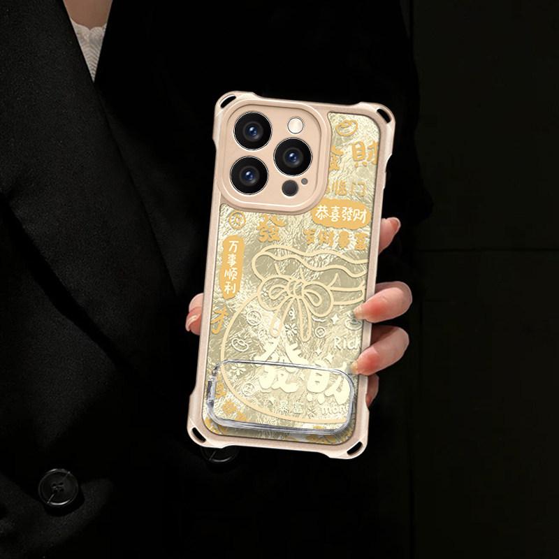 Getting rich is suitable for Apple 17Pro mobile phone case 16pro new 15 feather lanyard 14 mirror bracket premium soft case