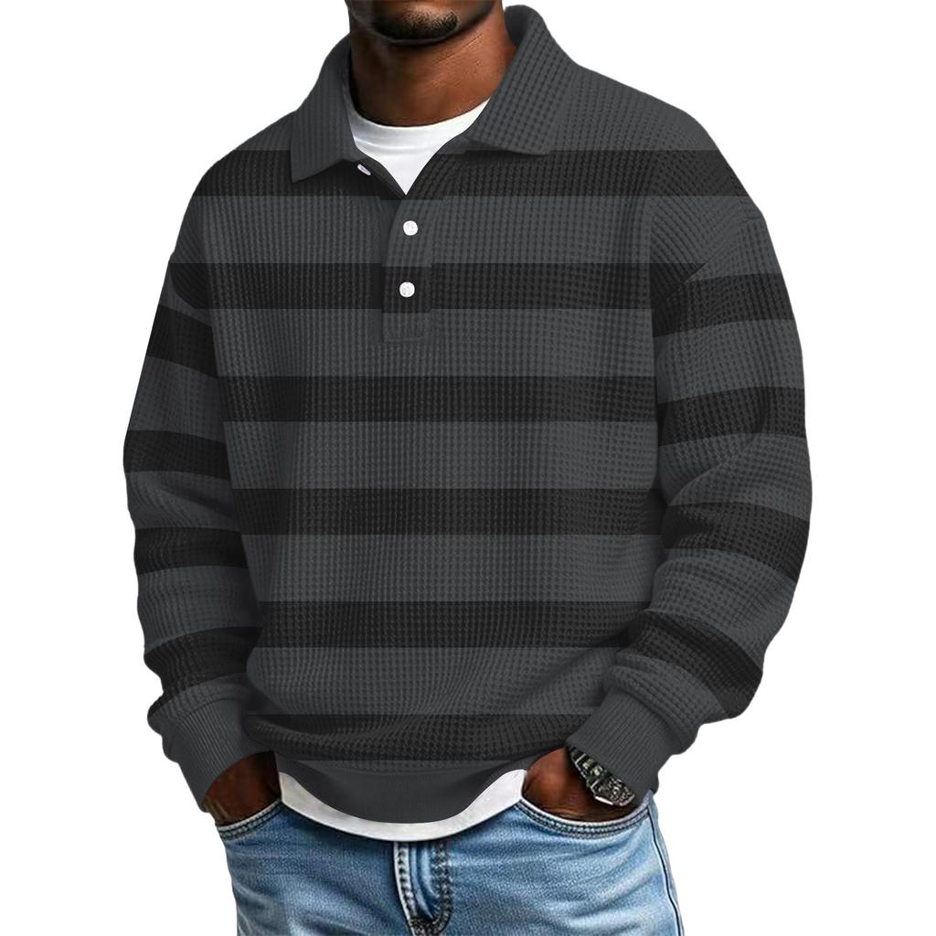 Men's Color-Block Collar Long-Sleeve Casual Top