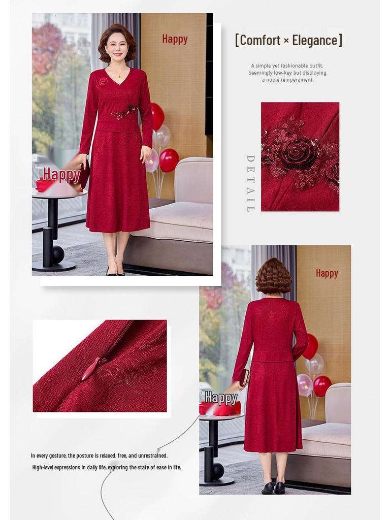 Elegant Wine Red Qipao Dress for Mother of the Groom - Perfect for Spring Banquets or Daily Wear