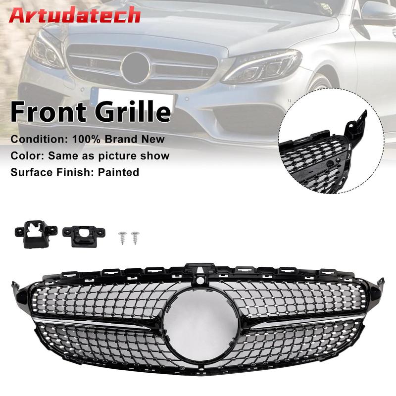 Artudatech Diamond Front Grill Grille Fit for Benz C-Class W205 C250 C300 C400 2015-2018 2017 2016